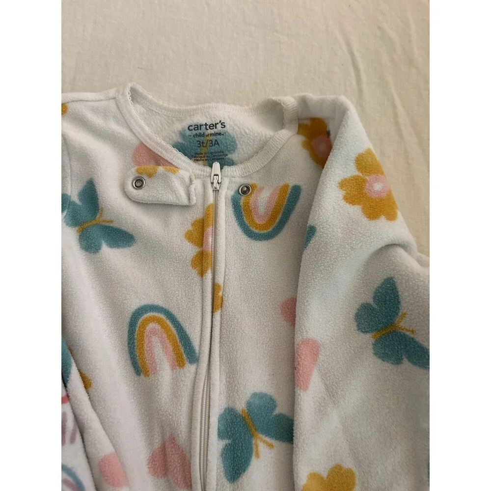 Carter’s Lot Of 2 Pajama PJs Footie Toddler Girls Fleece Full Zip Jammies Sz 3T